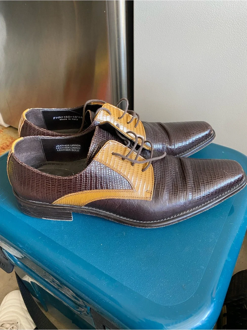 Paul Fredrick Lizard Print Italian Leather Oxford lace-up dress shoes